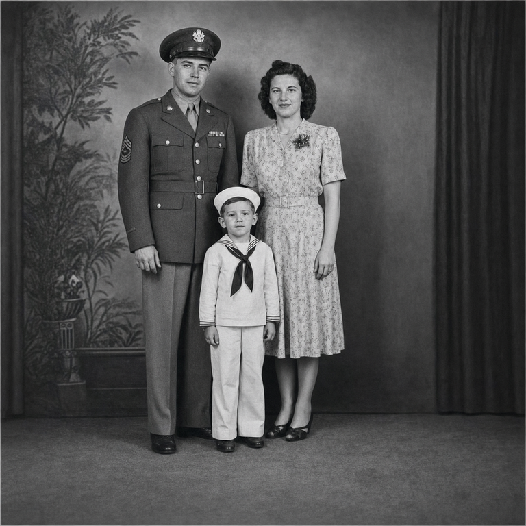 B&W Damaged Photo — preserve B&W aesthetic AFTER