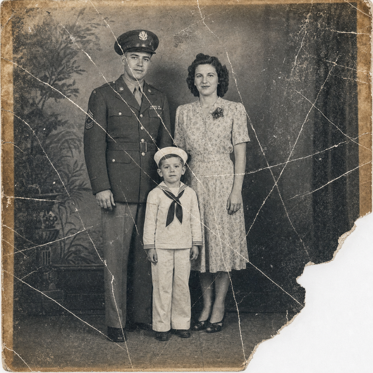 B&W Damaged Photo — preserve B&W aesthetic BEFORE