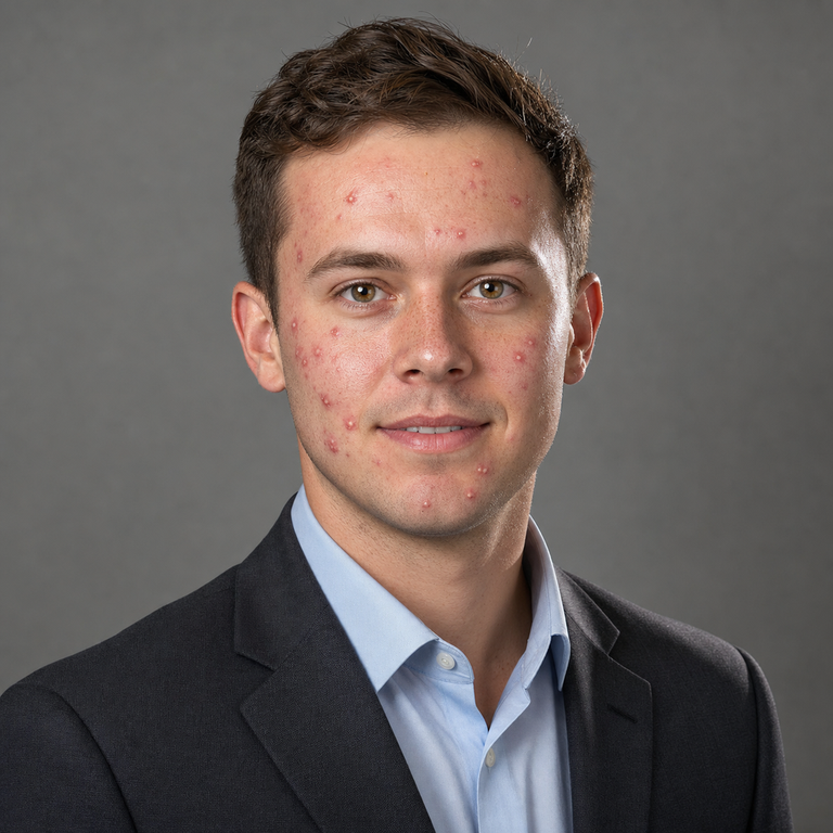 Studio Headshot — active acne breakout BEFORE