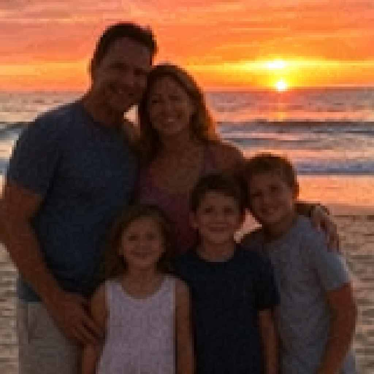 Family Beach Vacation Sunset — pixelated zoom BEFORE