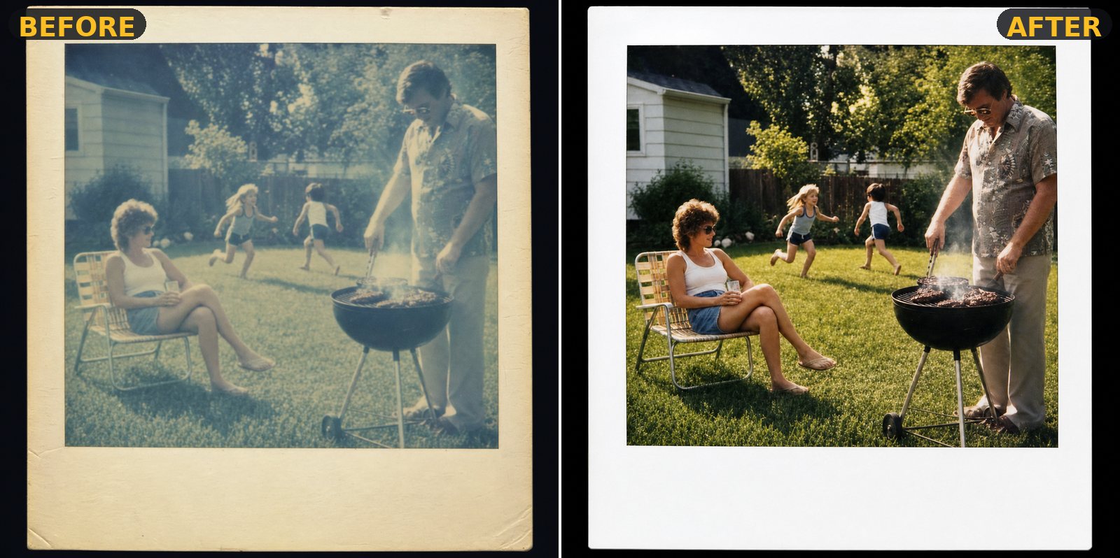Restoration Basic — faded polaroid before and after color recovery