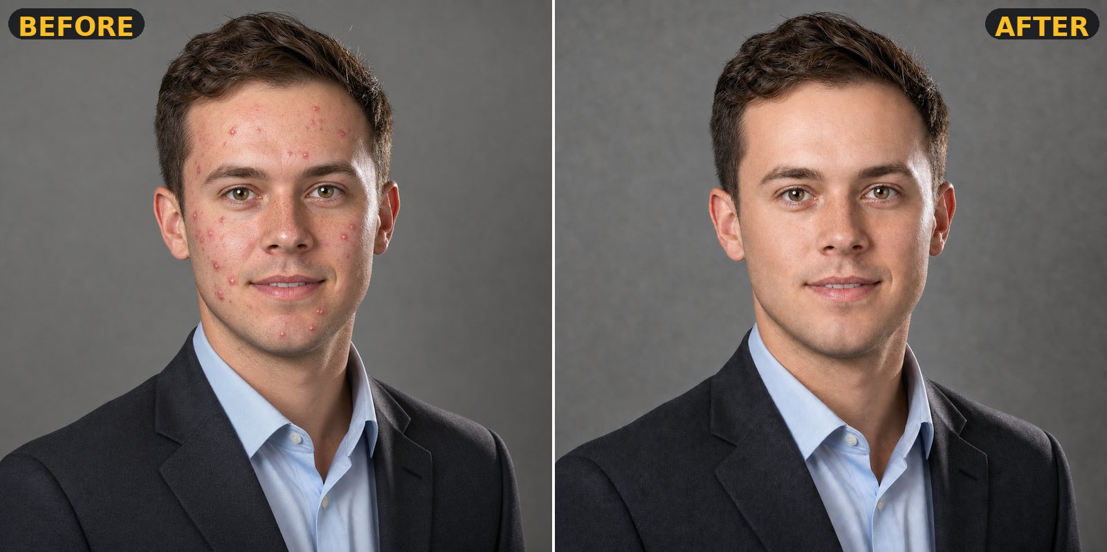 Retouch Basic — corporate headshot before and after blemish removal